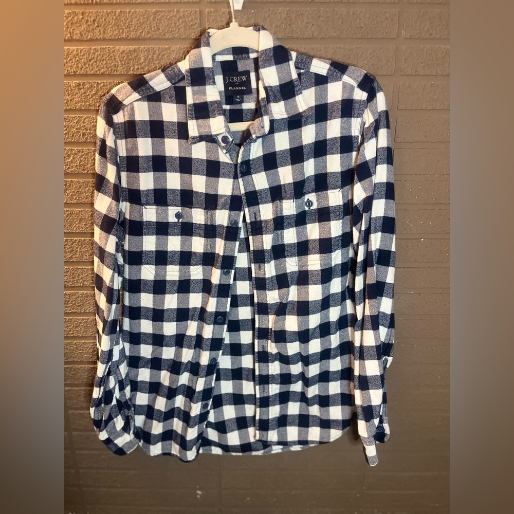 J. Crew Checkered Flannel in Navy and Cream